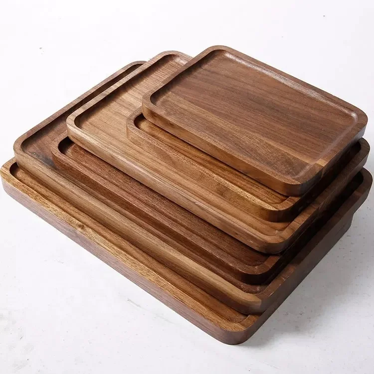 natural acacia wood food serving trays rectangular tea coffee wooden tray