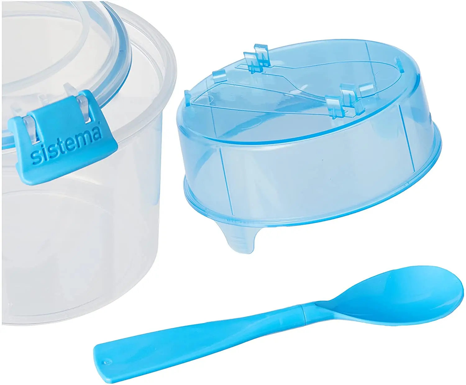 BPA Free Plastic Assorted Colour 530ml Breakfast Food Storage Container with Compartments and Spoon with Easy Locking Clips Lid