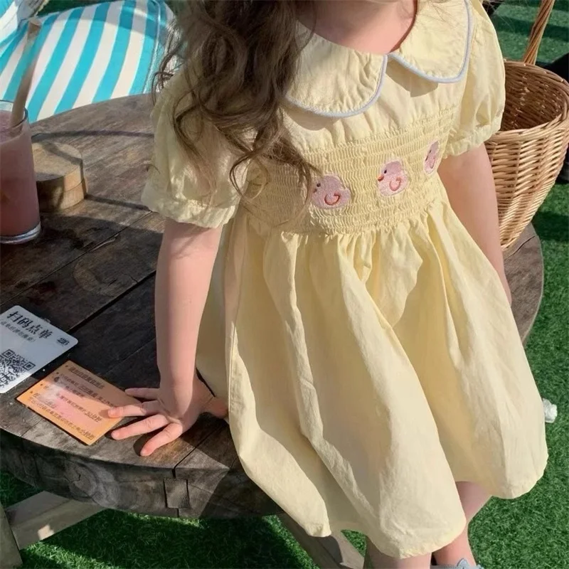 Girls 24 Summer Dress Baby Girl Cotton Cloth Embroidered Duckling Cute Princess Doll Dress