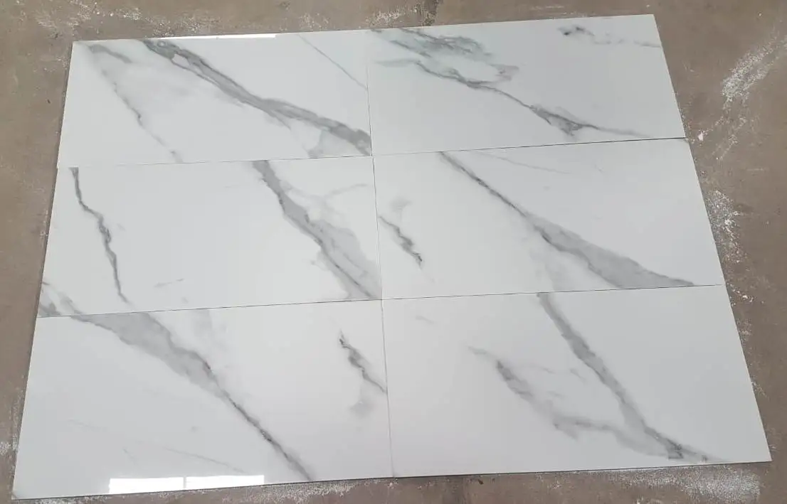 High Quality White Cararra Marble Porcelain Floor Tiles 1200x600 For Hotel Lobby