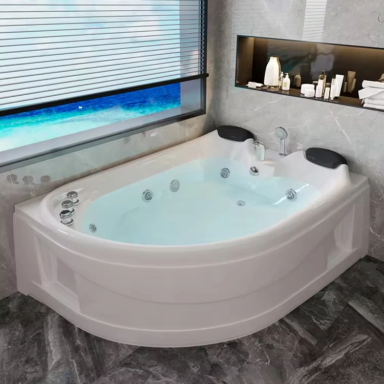 Whirlpool Massage Spa Indoor Bathtub 2-Person Bathroom tub Acrylic Solid Surface Soaking Cushion Pillow with Underwater Lights