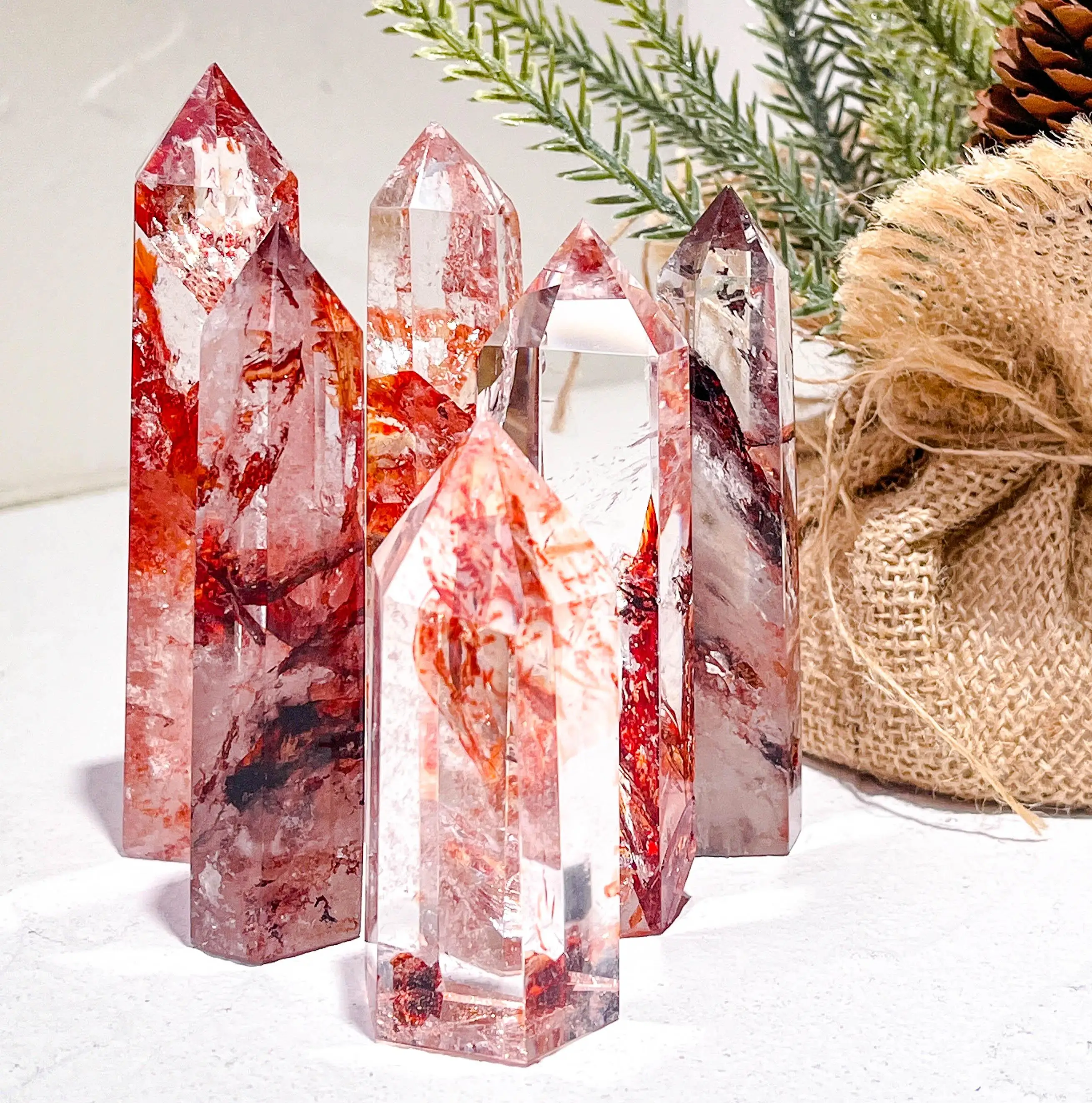 New arrival Natural Red Crystal Points Real Fire Quartz Crystal Towers Wand For Gift