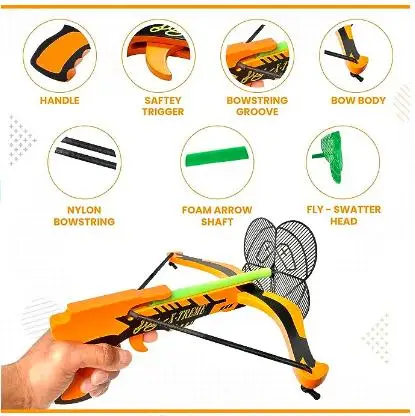 Fly Hunting Wooden Crossbow  (Orange) Bug Fly Swatter Arrows Bamboo Wood Crossbow Crossbow and Arrow Set Bug Assault