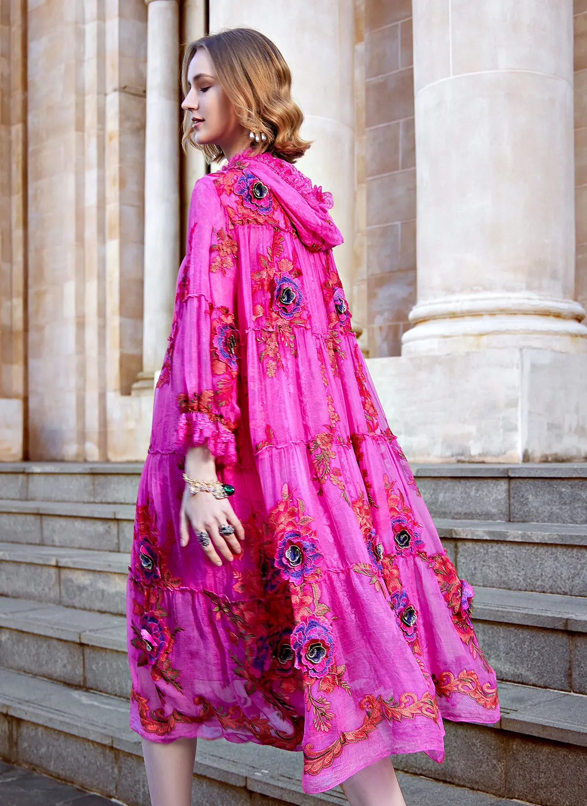 Оптовая продажа итальянский дизайн последняя коллекция с вышитыми весенними цветами розового цвета для женщин и