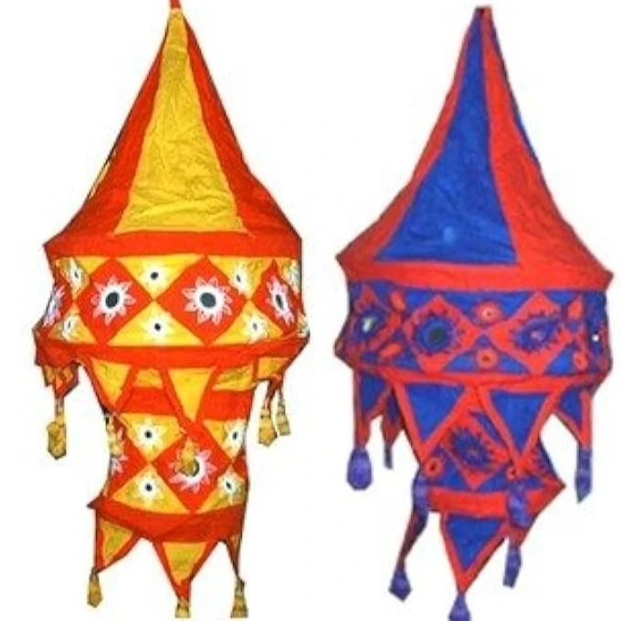 Cotton Foldable Fabric Lantern/ Fabric Lampshades Indian Wedding Decor Lanterns Diwali Lamps Colourful