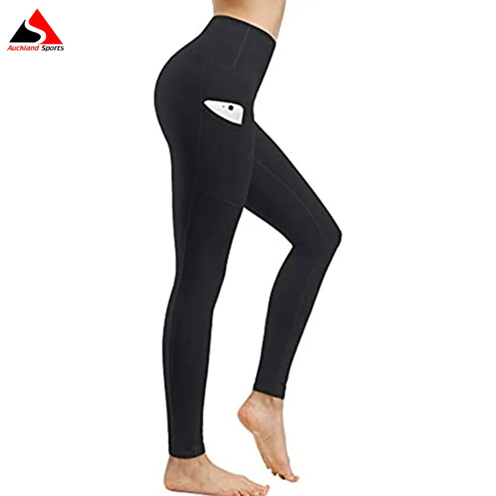 Wholesale High Waist Yoga Pocket Yoga Pants Tummy Control Workout Running 4 Way Stretch Yoga Breathable Leggings