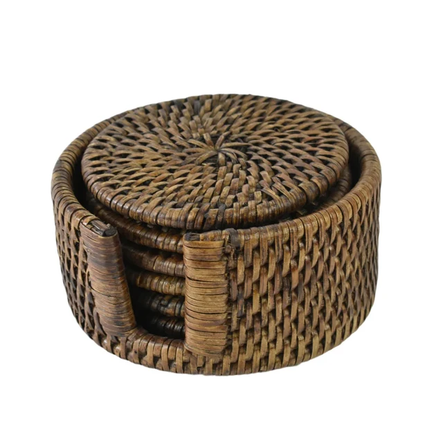 Basic Handwoven Rattan Coaster Craft Classic Handmade Vietnamese Handicraft 100% Natural Eco Friendly Top Selling