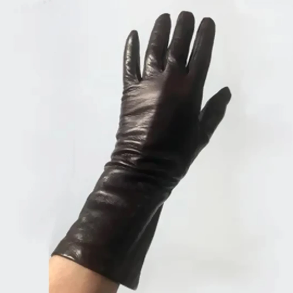 Fashion Men Genuine Sheepskin Leather Gloves Autumn Winter Warm Cashmere Full Finger Leather Gloves