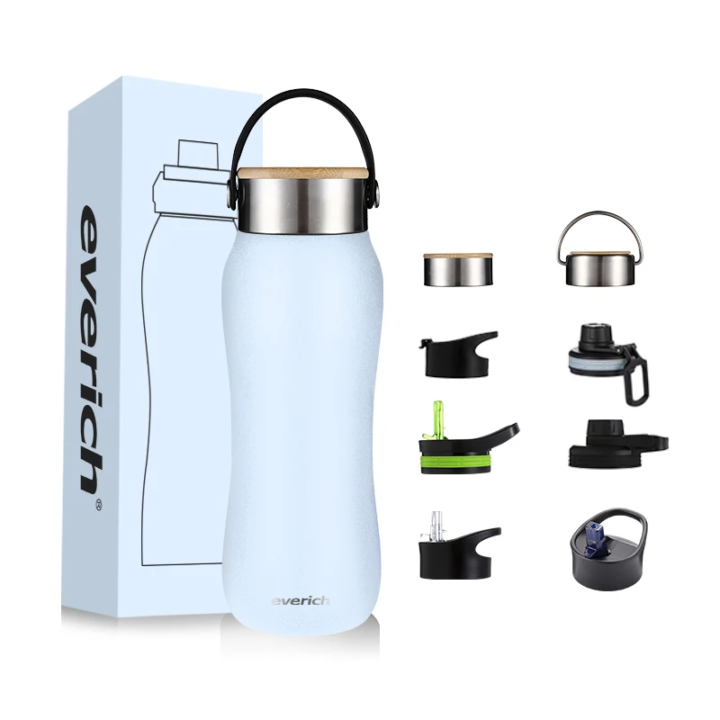 everich top seller double wall stainless steel water bottle with bamboo lid customization color