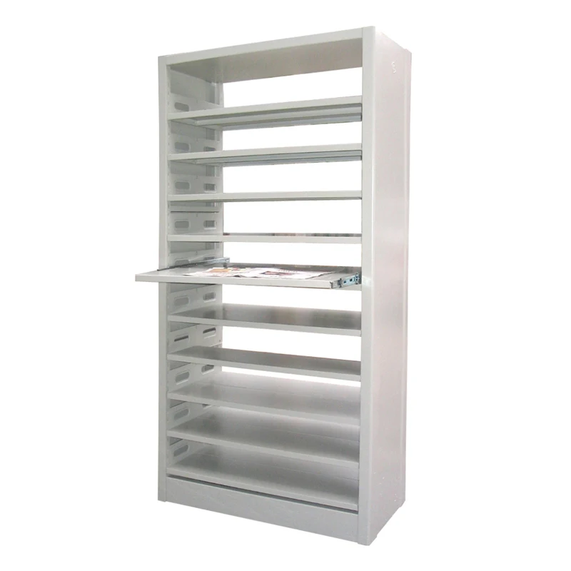 Modern 10-Tier Double-Upright Newspaper Shelving with Wooden Grain Finish Double-Sided Office School Warehouse Hotel Furniture