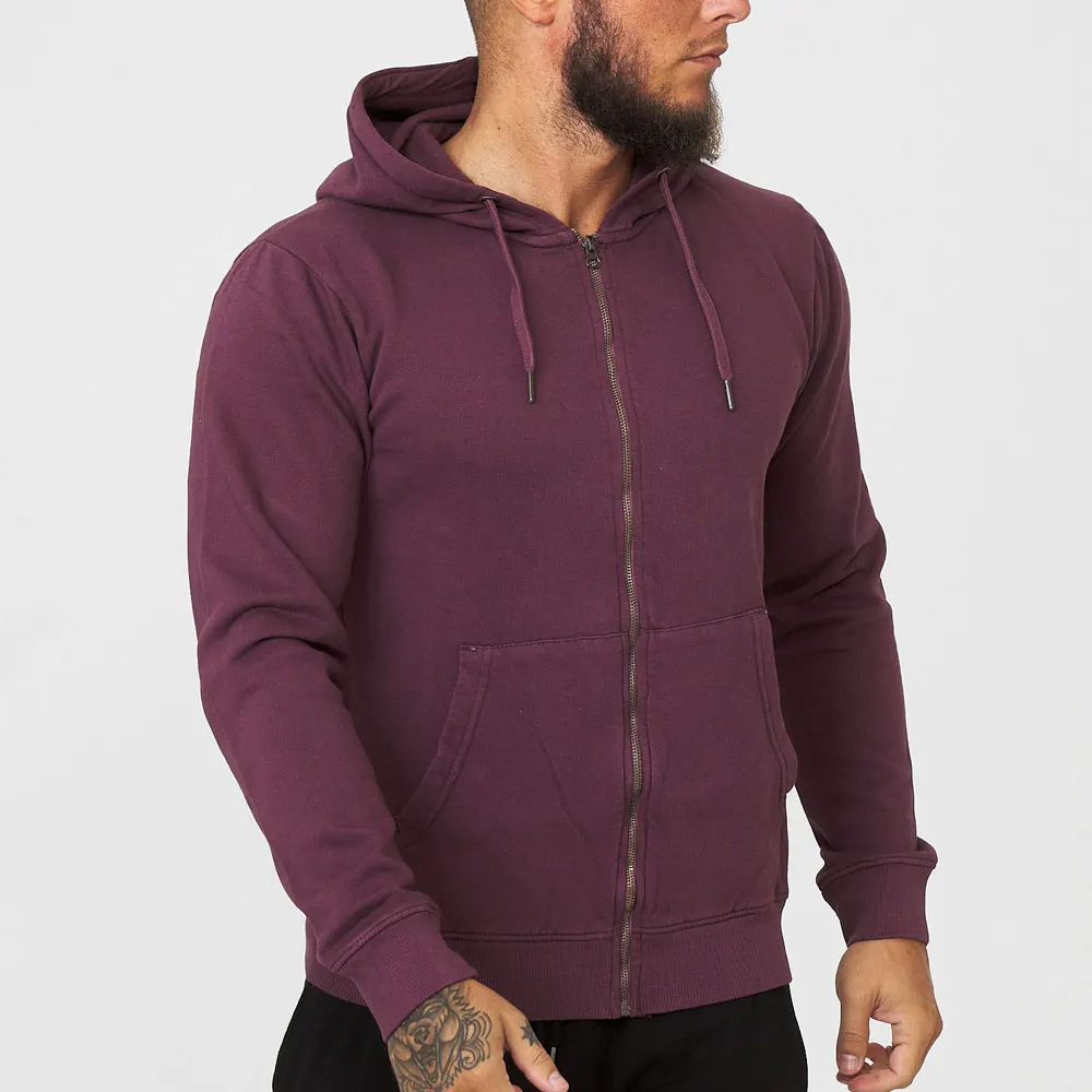 Custom men fit comfortable soft pocket sportswear tech fleece full zip up hoodie