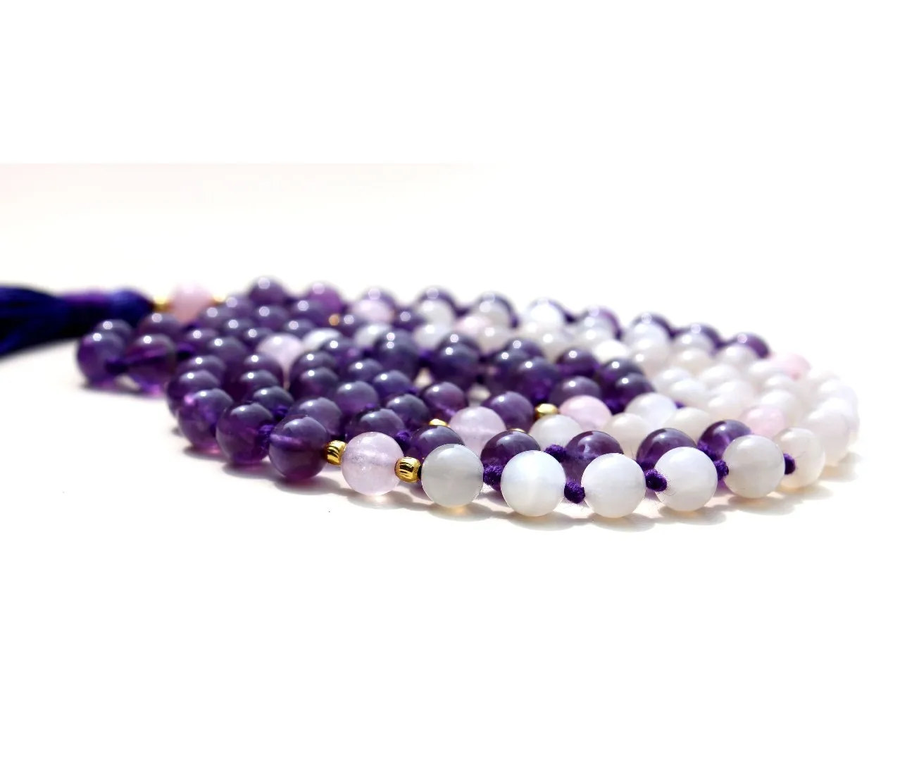 Handmade Indian Artist Beaded Necklaces Must Buy Pulsera Amethyst Yoga Jewelry 108 Knotted Mala Beads Rose Quartz Pearl Main