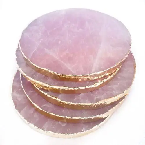 Best Selling Crysal Wholesale Natural Rose Quartz Hexagon coaster for Healing Meditation Metaphysical Homedecor Gemstone coaster