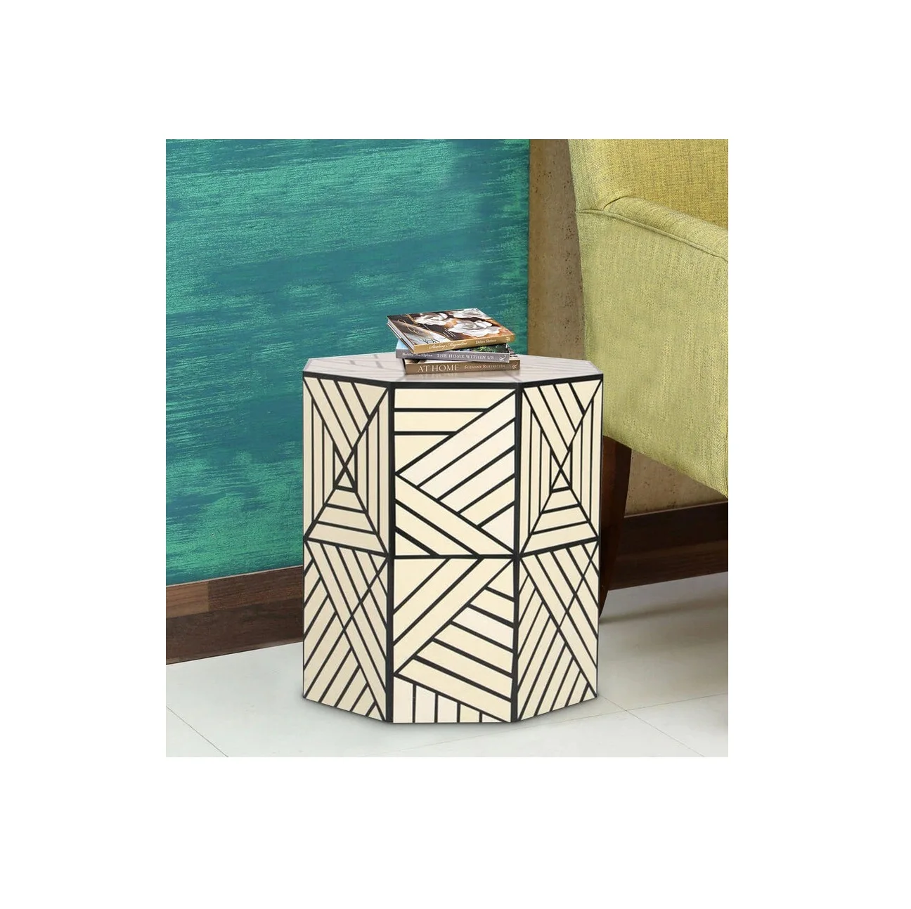 Trendy design wooden end table with bone inlay work mother of pearl inlay side table for living and bed room by Indian wholesale
