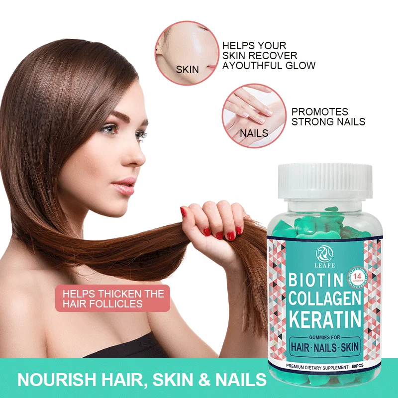 Beauty Biotin Collagen And Keratin Gummies Hair Gummies Biotin Halal Gummy Bears Biotine Keratin Skin Care For Adults