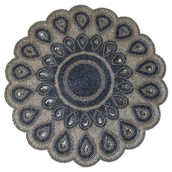 Stylish Handcrafted seed beads embroidery placemat Custom seed beads embroidery placemat Seed beads embroidery table placemat