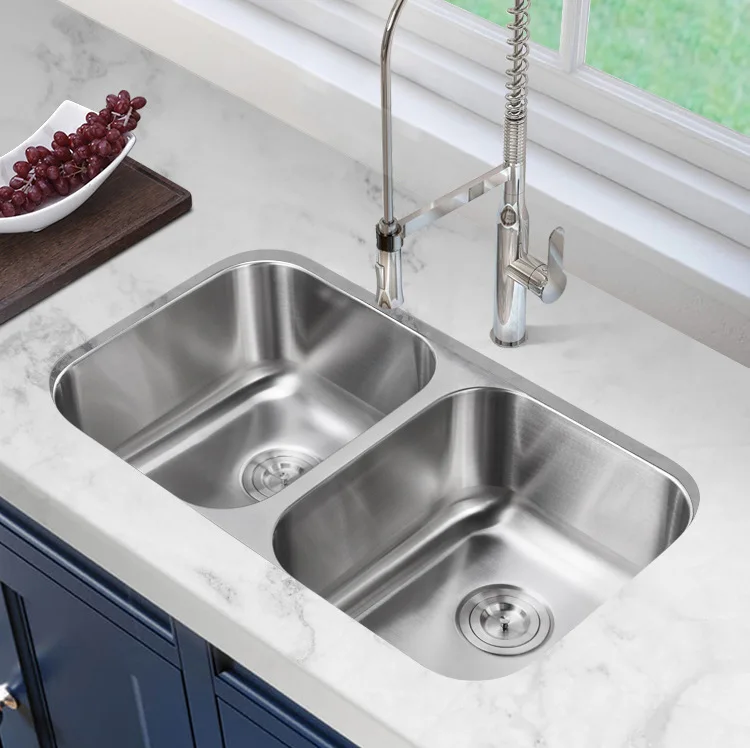 Handmade Stainless Steel Sink No Fading Double Bowl Undermount Waterfall Kitchen Faucet Kitchen Sink