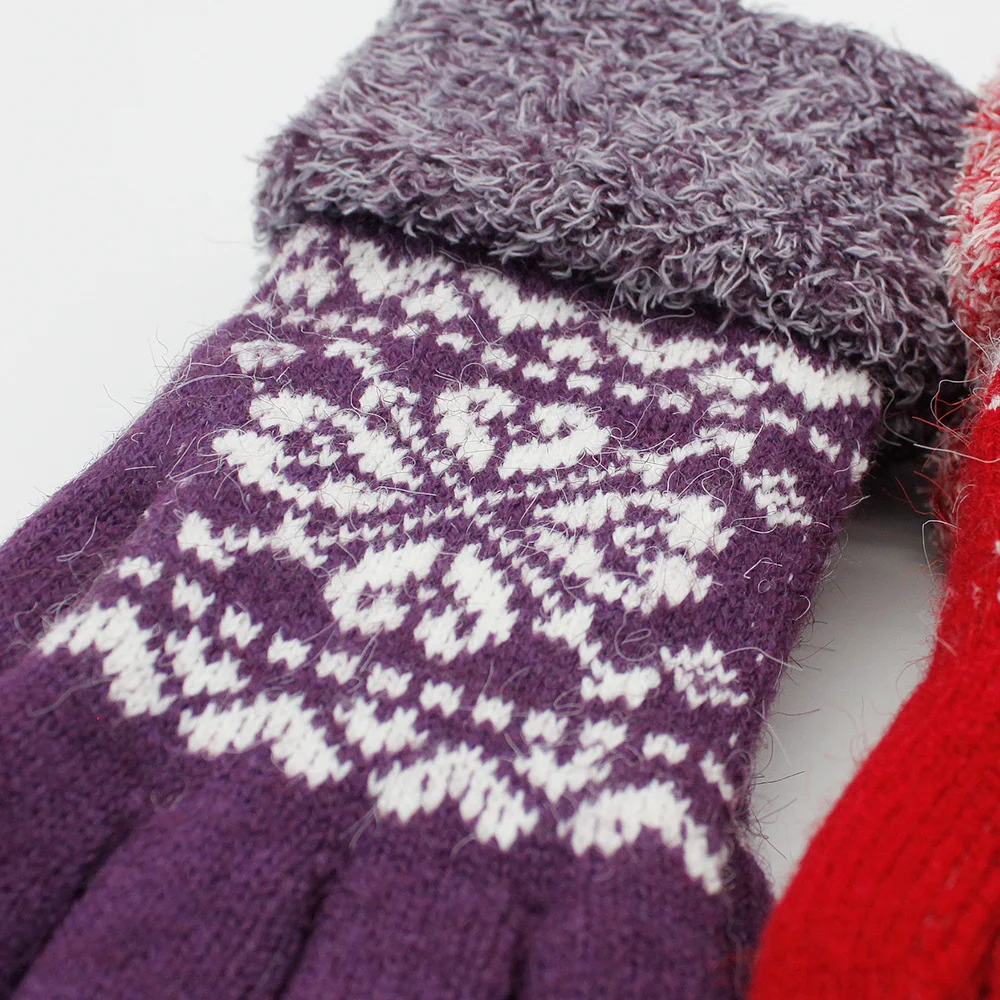 Heart Pattern Knitted Jacquard Winter Warm Double Layer Gloves