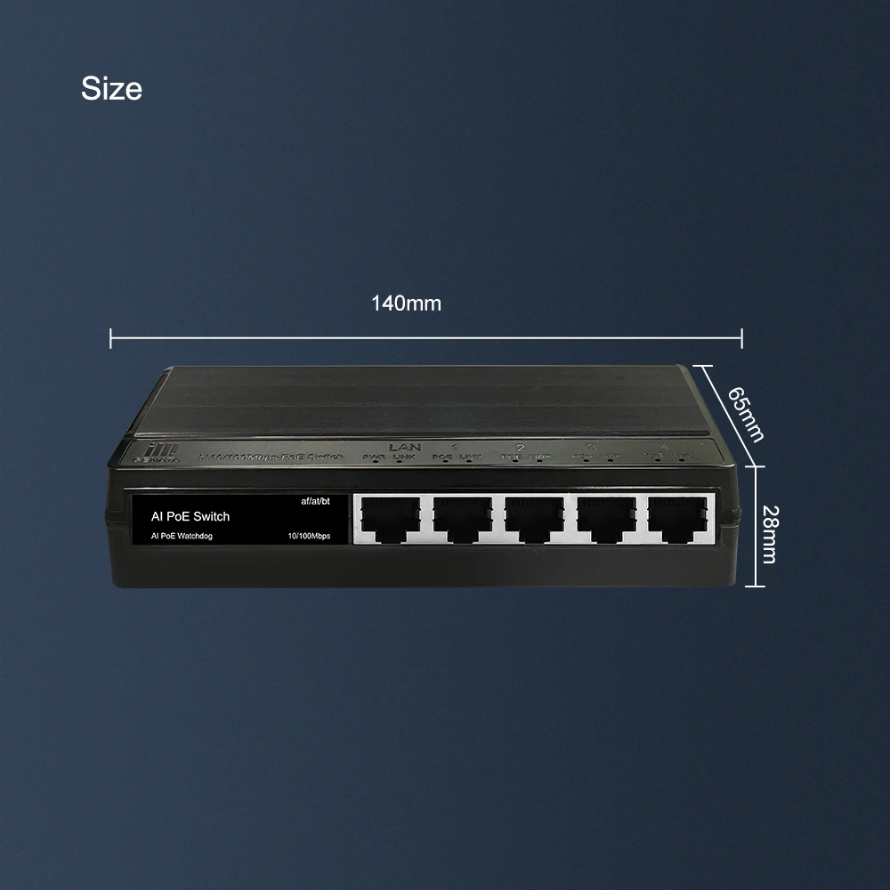 GENATA Bt60w High Power Support 6KV 5 Ports Lightning Indoor PoE Switch GNT-P9105ES For IP Camera Video System