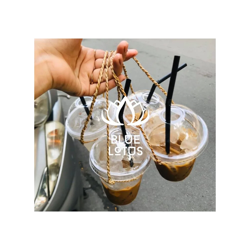 Seagrass Disopasble Take Away Cup Handle Holder Vietnam Handicraft Grass Palm Coffee Drink Ecofriendly 2024 Blue Lotus