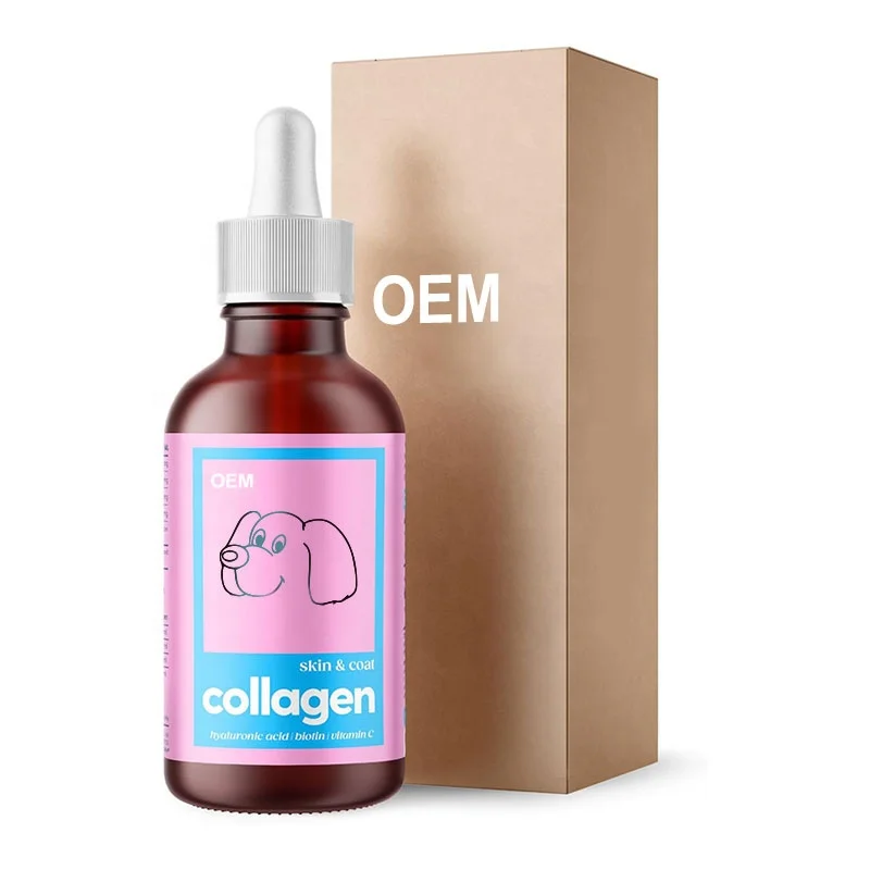 OEM pet Skin and Coat Supplement with Vitamin C & Hyaluronic Acid Liquid Collagen for Dogs skin&coat