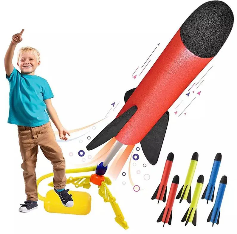Plastic rocket launcher toy set air pressure outdoor sports yard toys for kid multiplayer games toys
