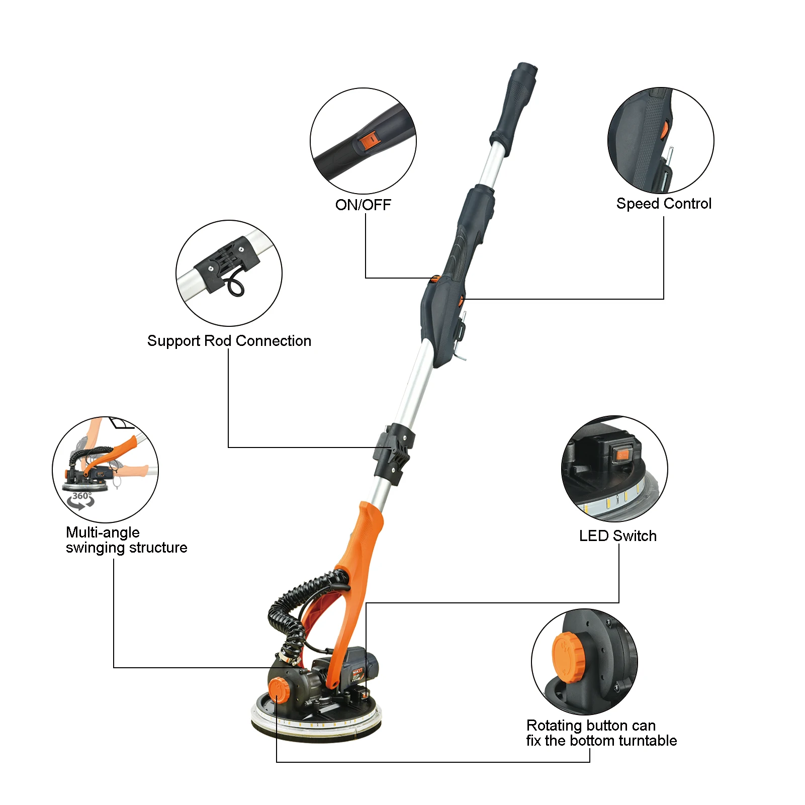 MAXXT 9-Inch Electric Drywall Putty Wall Machine 110V Variable Speed Sanding Wall Ceiling Grinder with 1900rpm for DIY