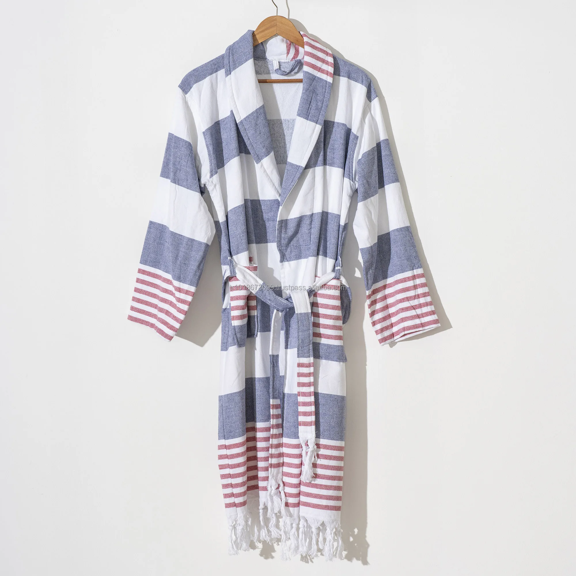 Unisex Cotton Bathrobe Breathable Fabric Light Weight Quick Dry Summer All Year Sleepwear Lounge Wear With Terry Backing