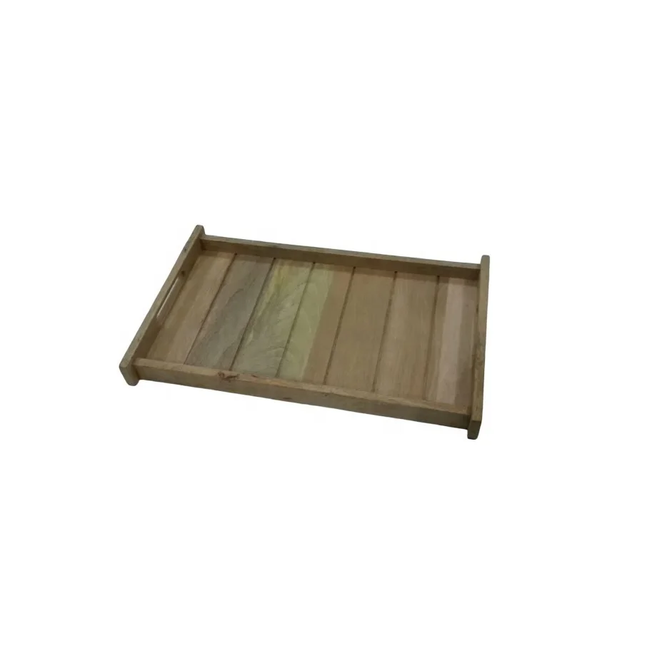 Premium Quality Wooden Serving Tray With Metal Handle For Hotel Restaurant  Decor From India