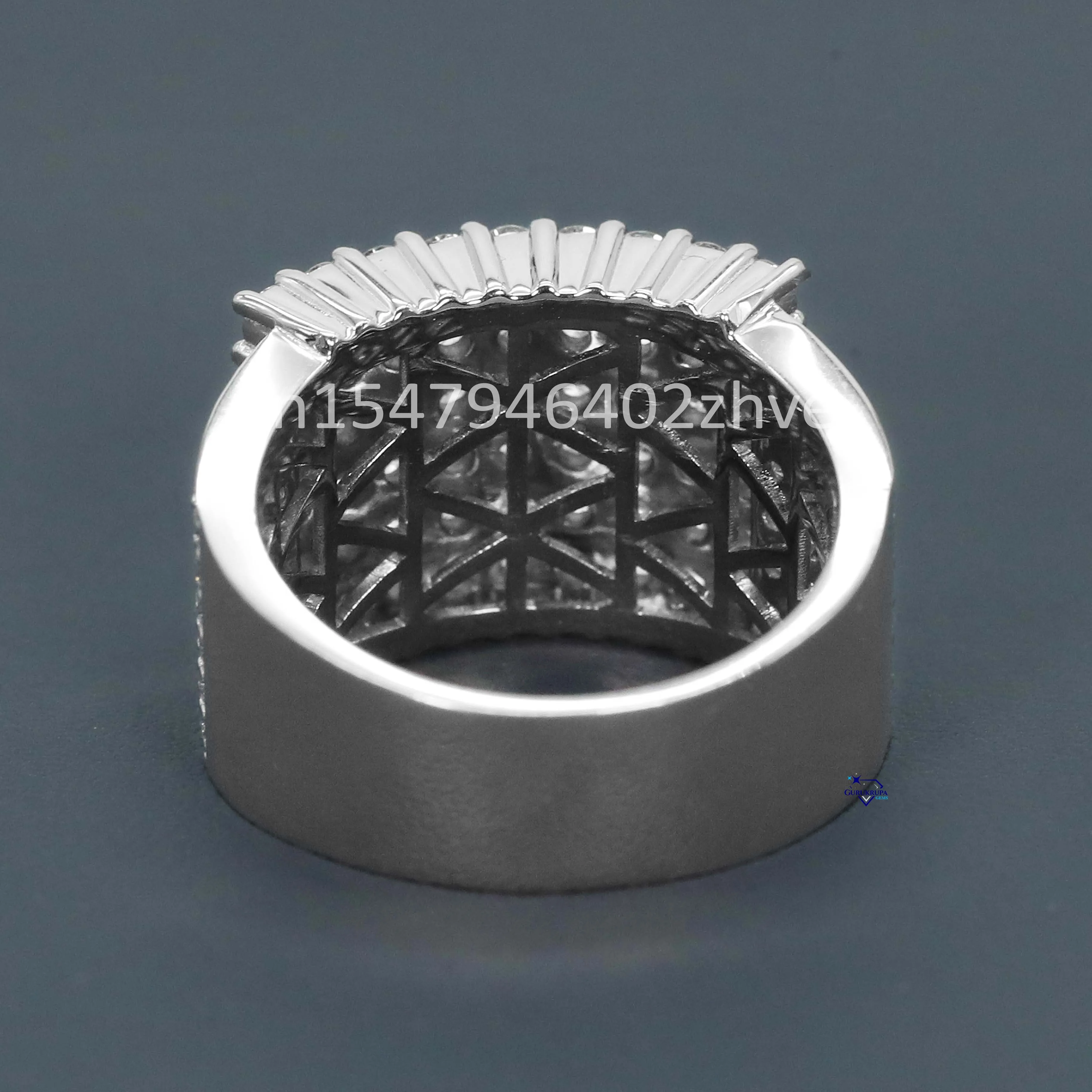 Hot selling iced out hip hop 925 sterling silver moissanite round brilliant cut diamond ring for men with enhanced vvs clarity