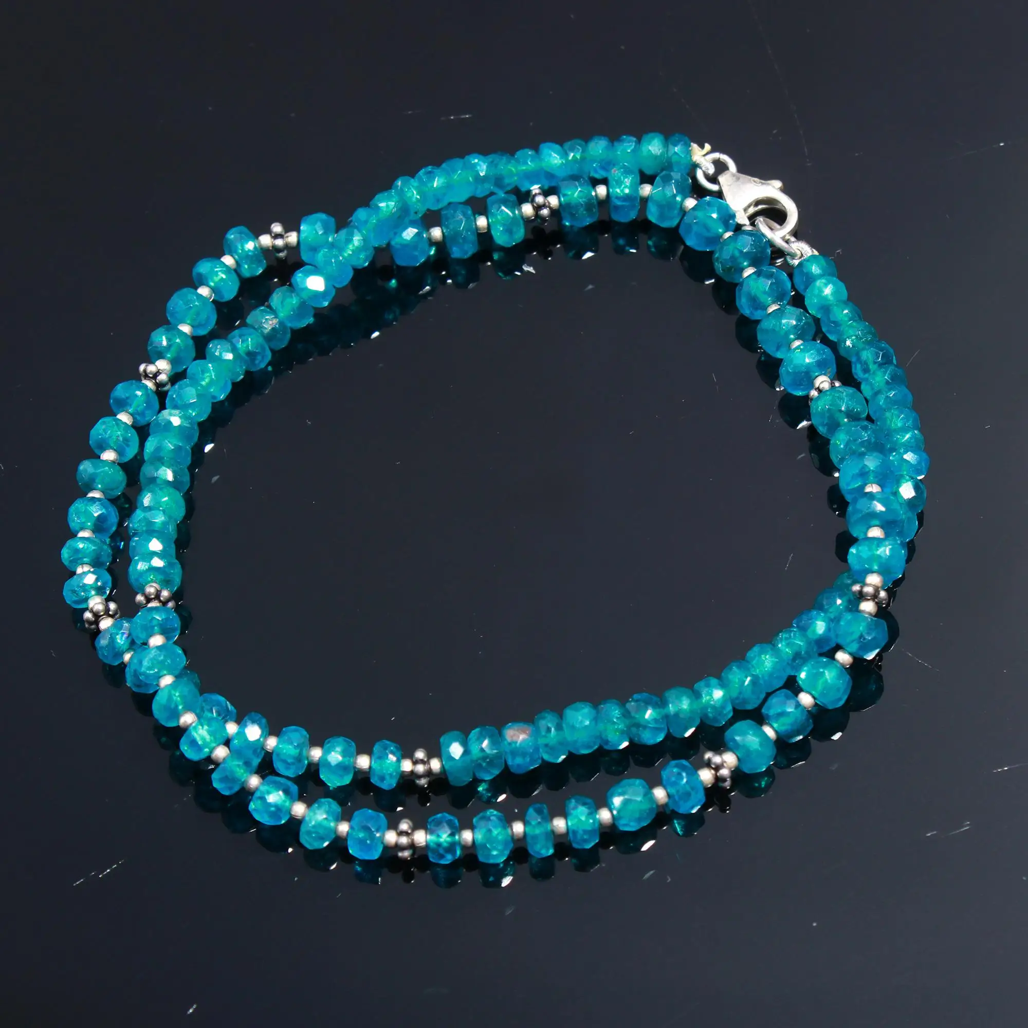 High-Grade Natural Neon Apatite Faceted Rondelle Beads Blue Apatite Necklace with Gold Wholesaler Jewelry