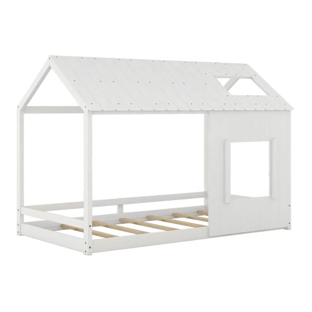 Semi Close Farmhouse Kid Bed Solid Teak Wood With White Finish