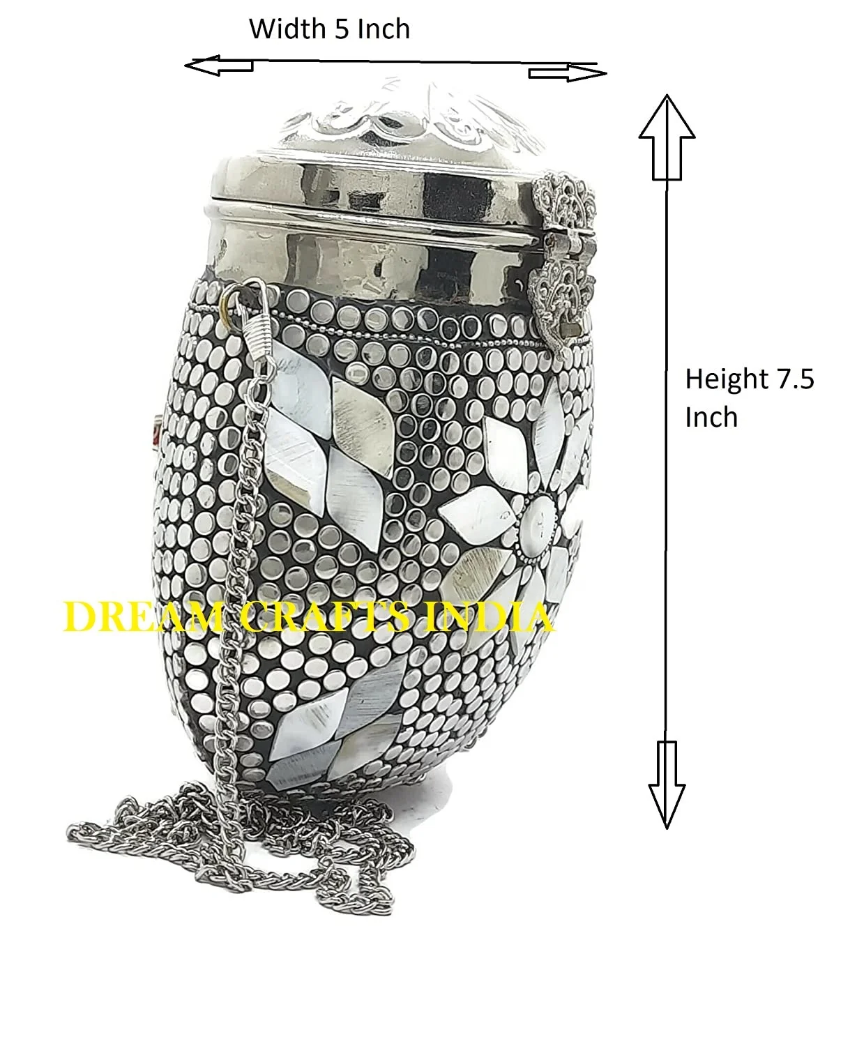 Antique Indian Handmade Women Bridal Ladies Metal Clutch Slings Bag Ball Shape ethnic mosaic Boho Golden silver cross body bags