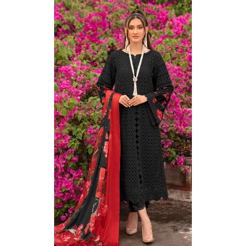 PAKISTANI STYLE CAMBARIC COTTON WITH CHICKEN KARI WORK SHALWAR KAMEEZ SUITS WITH CHIFFON OR LAWN CUSTOMIZE DUPPTA FOR WOMENS