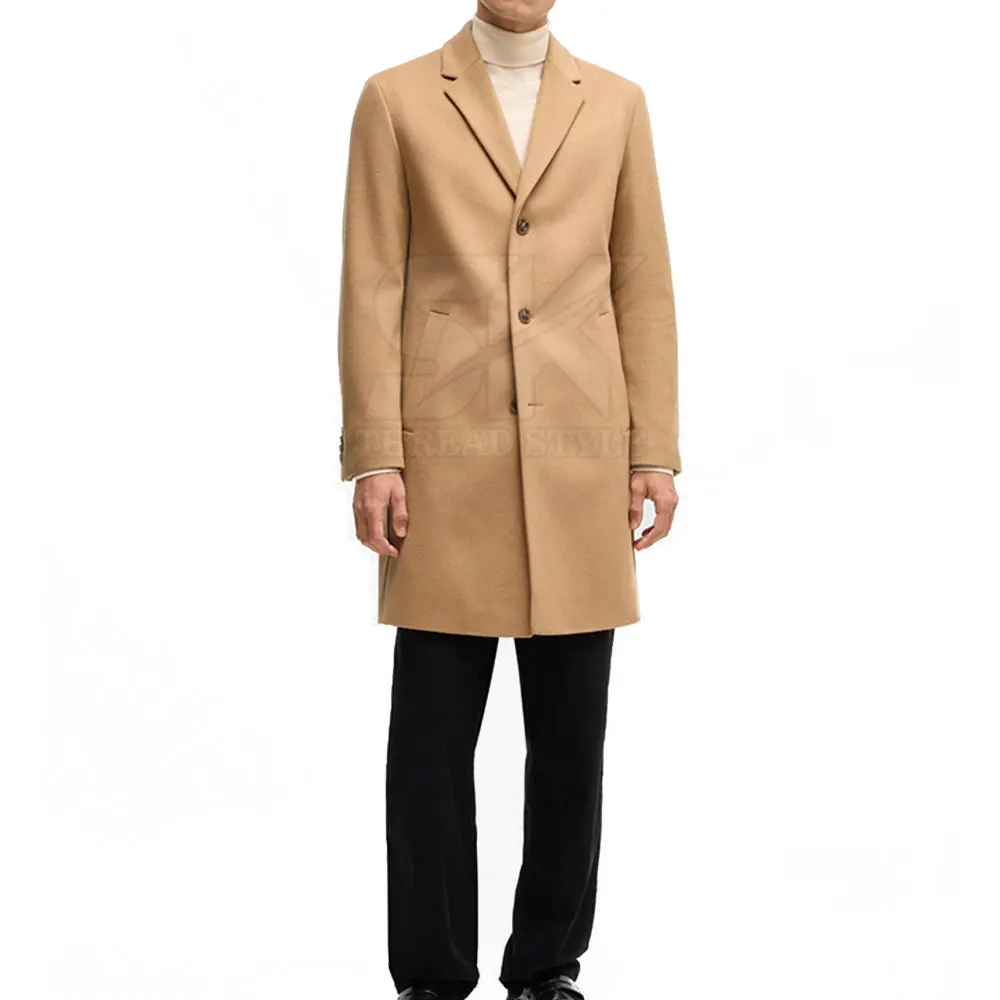 Best Selling Black Solid Color Casual Jackets Fashion Men Long Coat Breathable Thermal Wool Over coat