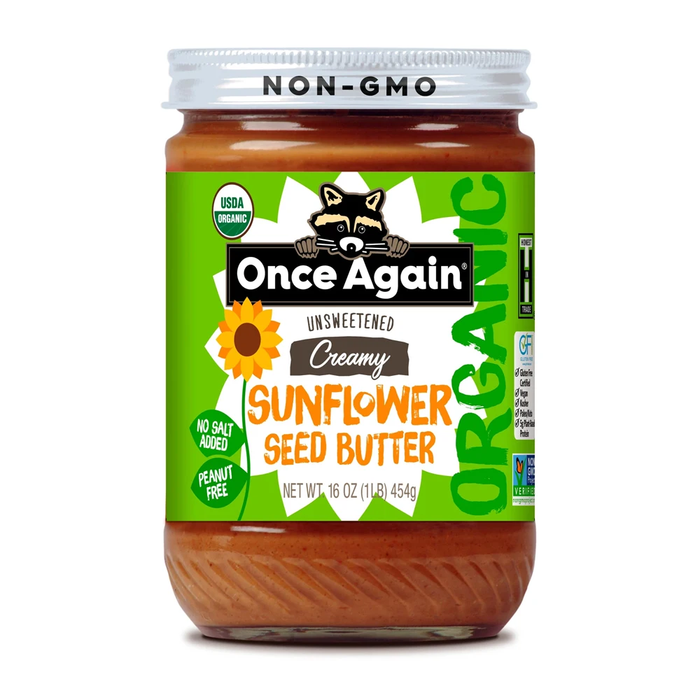 Premium Quality Organic Sunflower Butter w/ Sugar & Salt Packed into 16oz Jar Case of 6 Lightly Salted & Sweetened Peanut Free