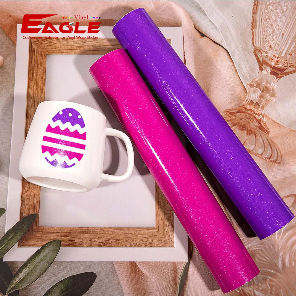 Wholesale Super Glitter Pattern Permanent Vinyl Rolls 7 Colors Self Adhesive Craft Vinyl For Cricut Cutting