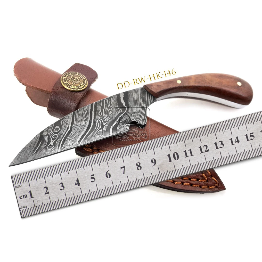 Custom Made Damascus Steel Knife DD-RW-HK-144 192 Layers Exotic Rosewood Handmade Hunting Pocket Knife Stainless Leather Sheath