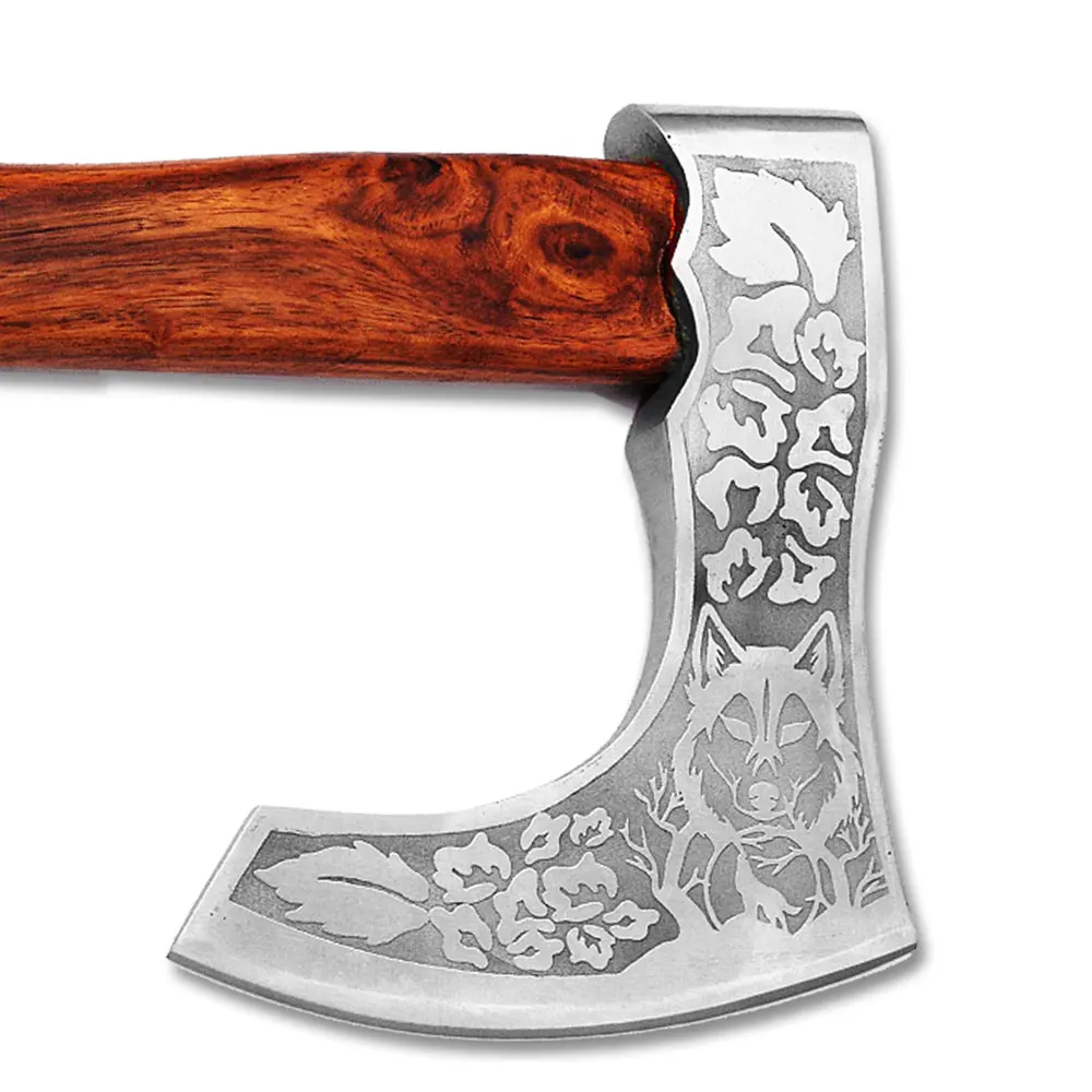 High Quality Carbon Steel blade wood Handle Axe Outdoor Hand Forged Camping Axe With Protected Cover for sale