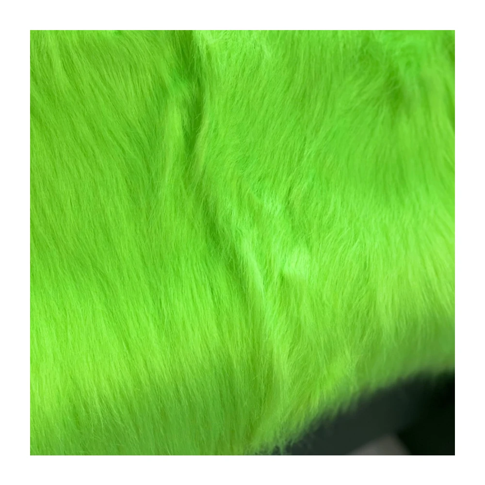 Неоновый зеленый цвет длинный ворс 100 мм роскошный акриловый полиэстер искусственный мех Ткань Таиланд высокое качество