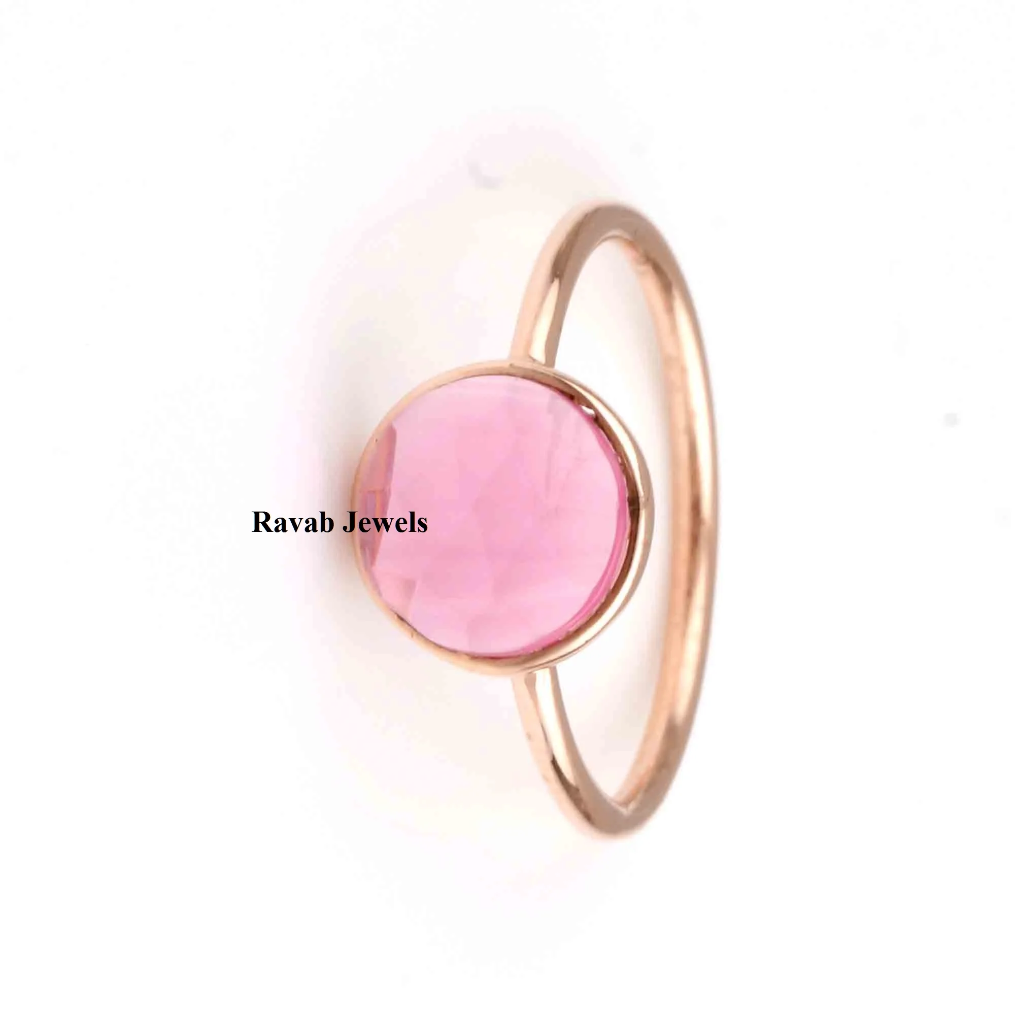 2023 Export Quality Tourmaline Quartz Solid 925 Sterling Silver Rose Gold Plated Bezel Gemstone Ring Custom Jewelry Manufacture