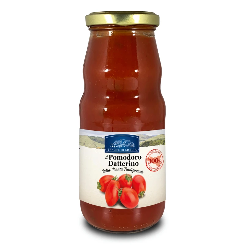 Made in Italy top quality 100% italian ready to eat food glass bottle 350g no preserves datterino tomato sauce