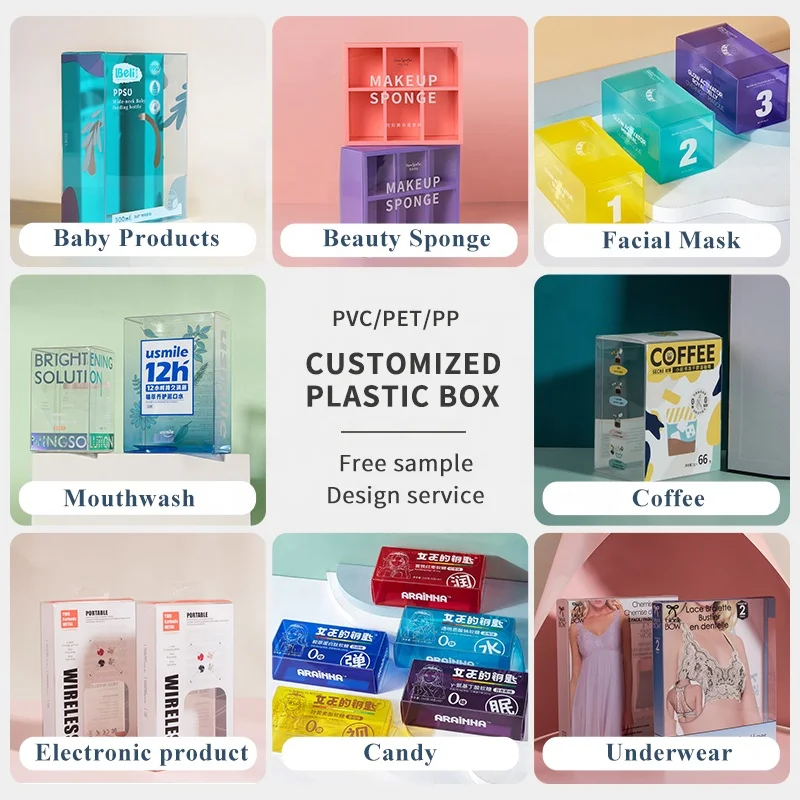 Custom Plastic Box Logo Color Surface Treatment PET/PP/PVC Plastic Box Packaging for Cosmetic Blender Sponge Egg