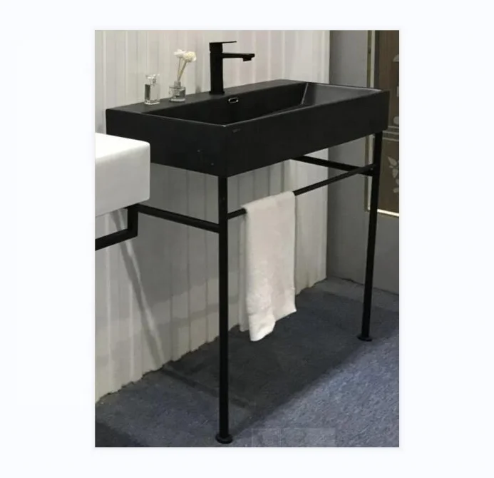 Black iron wash stand vanity unit with premium quality ceramic long-lasting durable bathroom basin hard wearing white glaze