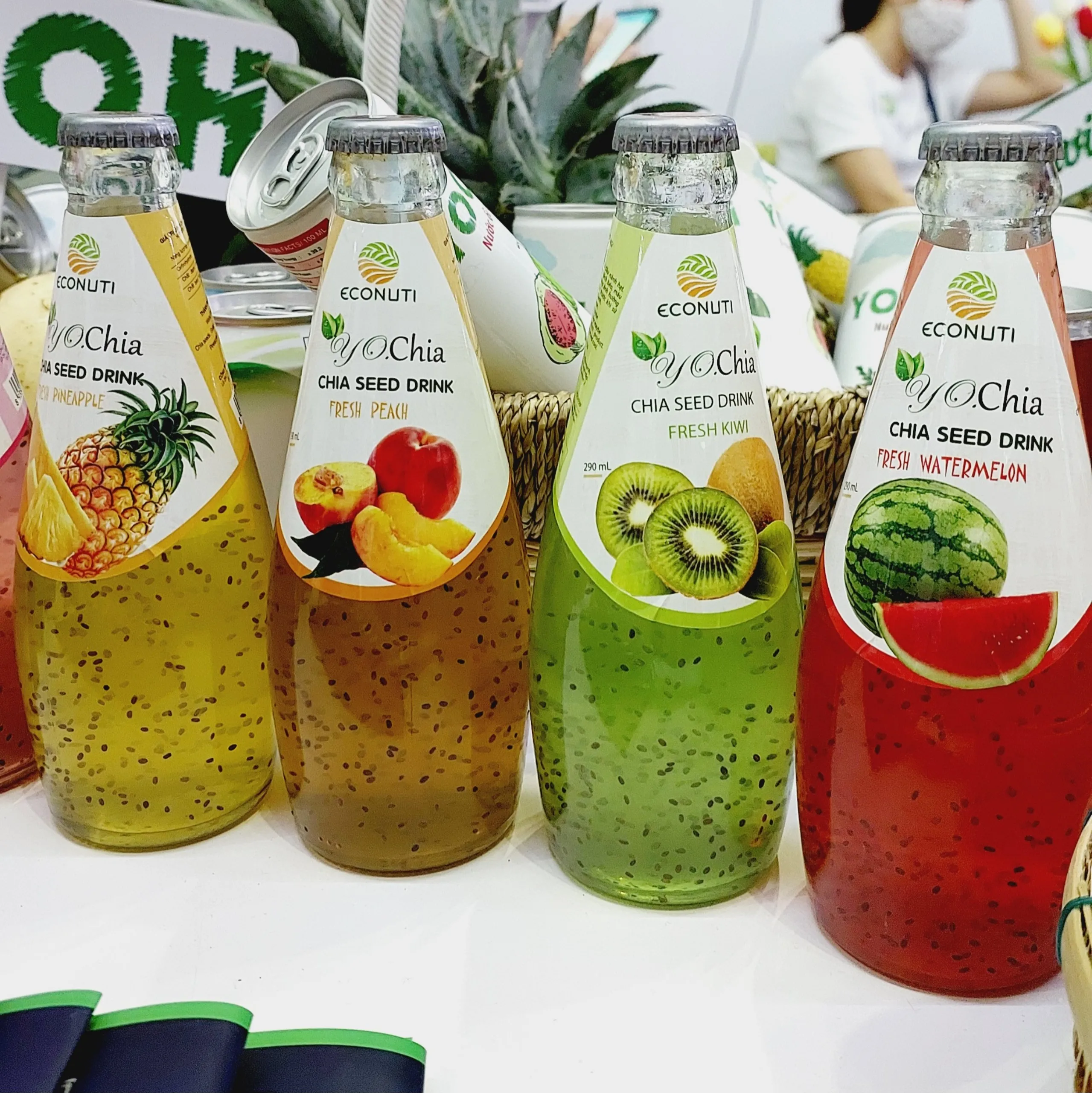Chia Seed Drink Natural Fruit Flavor Kiwi Taste Glass bottle 280ml OEM Factory Price
