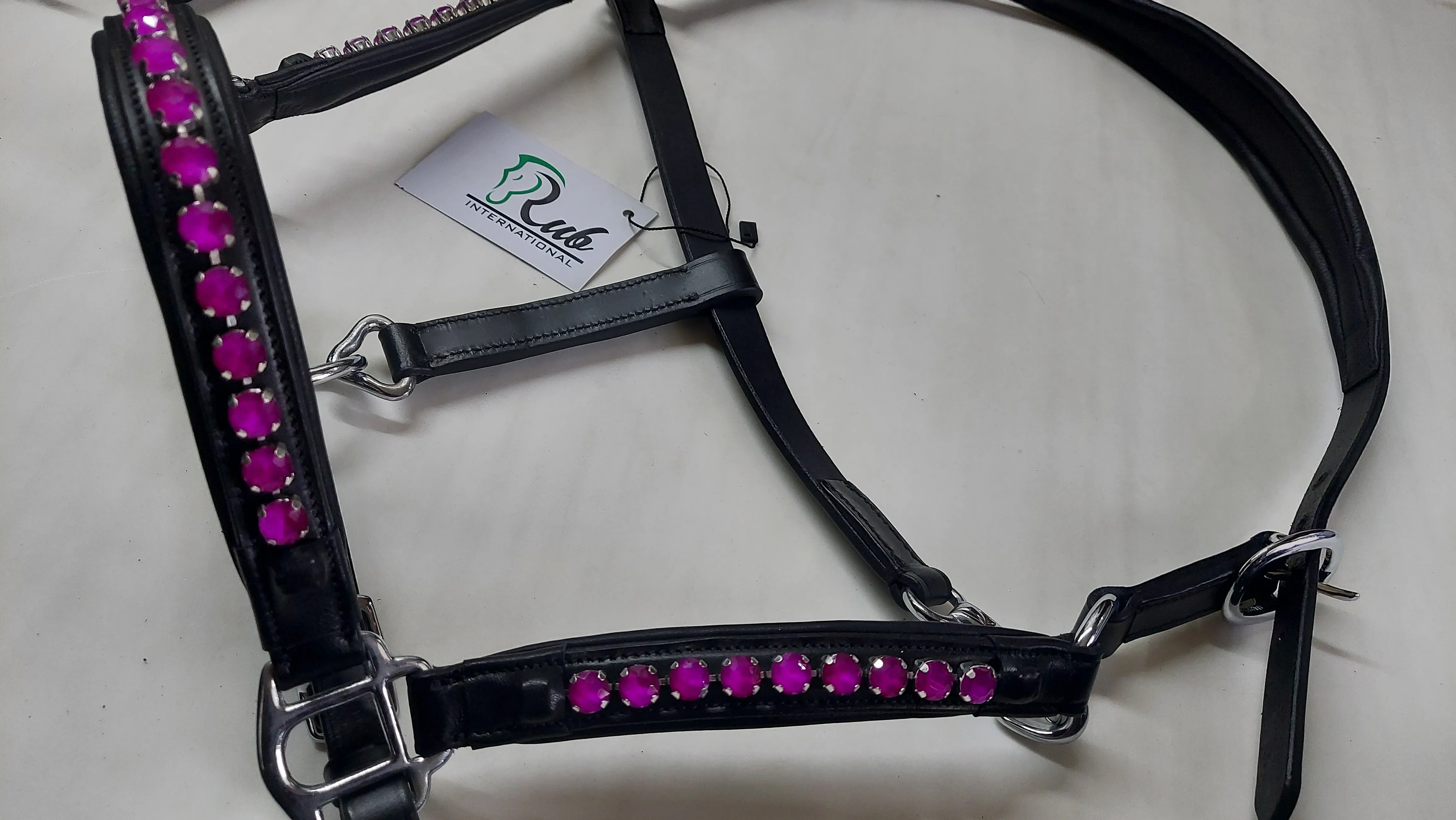 Black Leather Horse Halter Kellyy Green Brass Fitting Horse Halter Genuine leather Horse Padded Halter Fancy Stitched Leather Ho