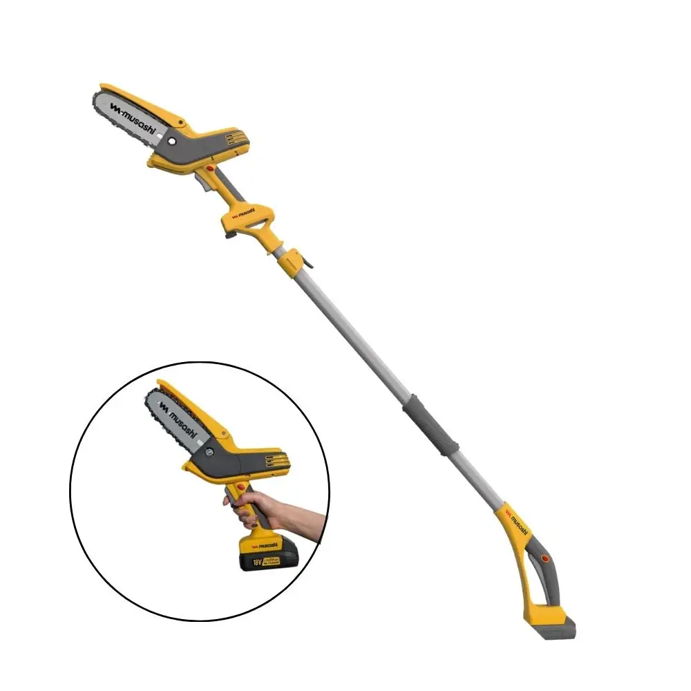 Musashi Cordless Pole Saw and Mini Chainsaw  Brushless Chainsaw  2.6kg Lightweight  18V 2.0Ah Li-ion Battery