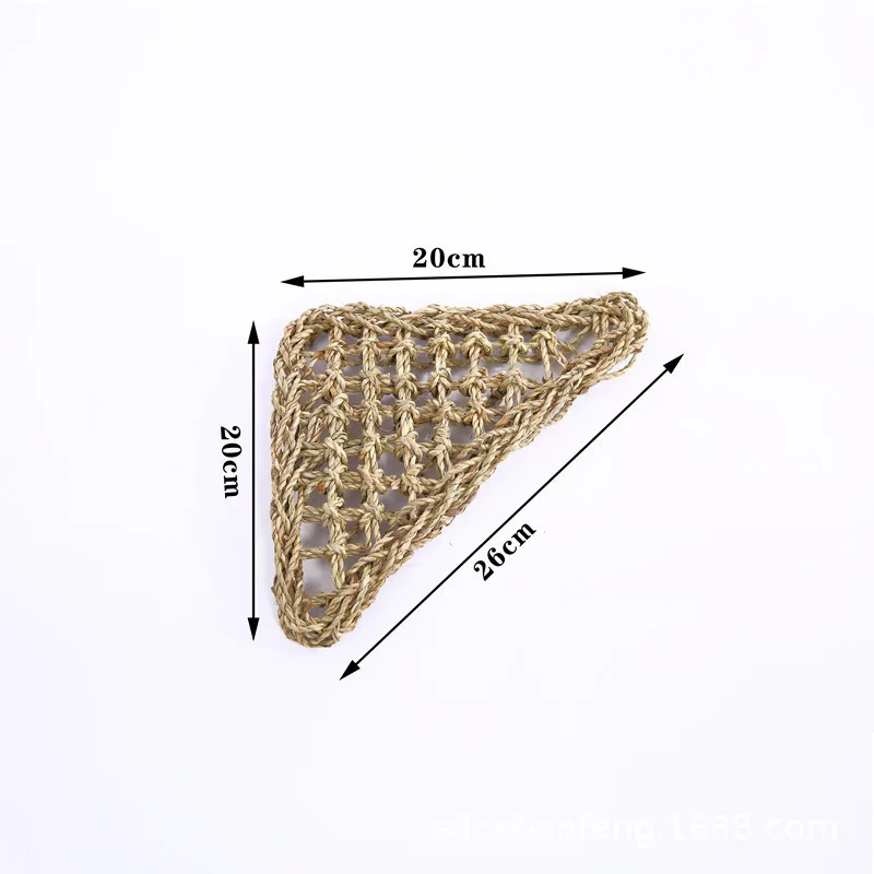 ODM OEM Straw-woven pet crawling mat lizard hammock seaweed woven pet mat feeding box with suction cup crawling pet grass mat