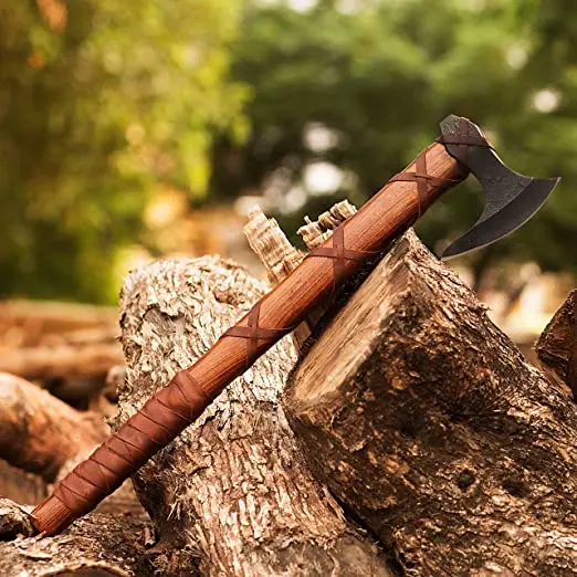 Custom Handmade Top Quality steel Survival Axe Battle Axe Great For Camping Chopping Outdoor Axe Beauty of wood handle