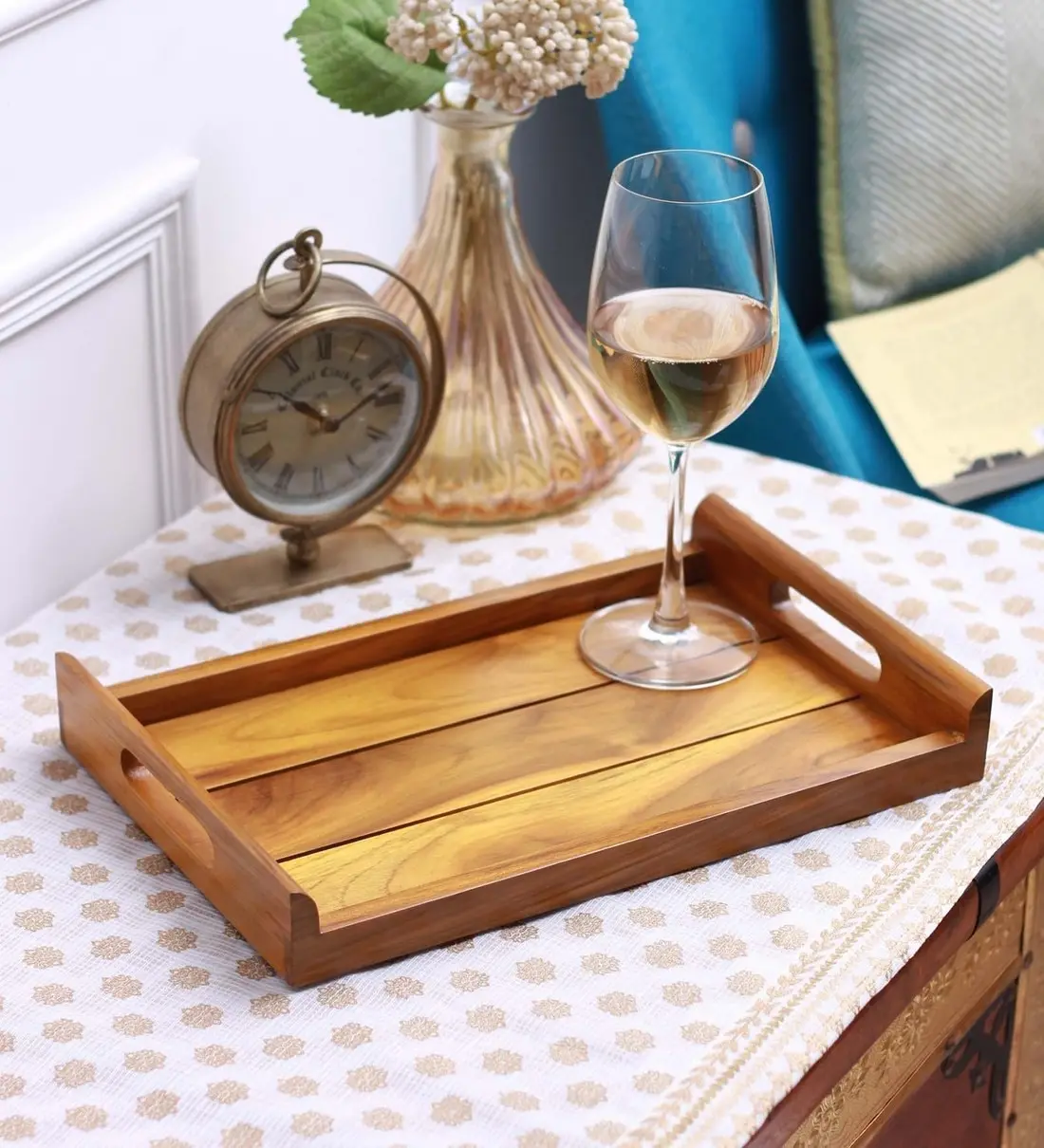 Wooden Handmade Solid Wood Tray with Hidden Holding stand for Home and Restaurant very useful serving tray